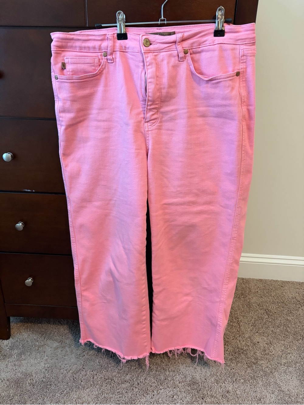 Judy Blue Pink Straight-Leg Raw Hem Jeans